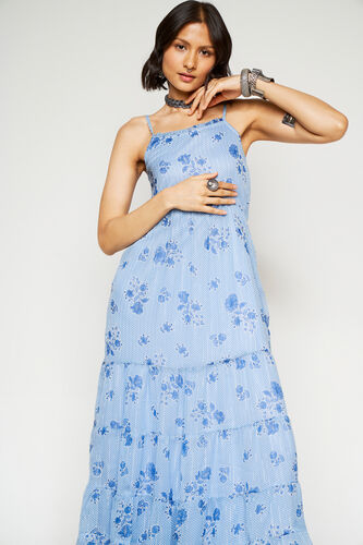 Blue Floral Gathered Straight Gown, Blue, image 4